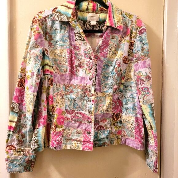 Christopher And Banks Womens  Patchwork Jacket Floral Paisley Eyelet Spring XL - Picture 1 of 11